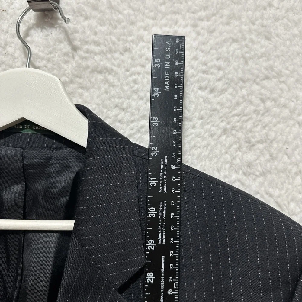 Lauren Ralph Lauren Blazer Jacket Men's Size 42R Black Stripe 100%‎ Wool Pockets